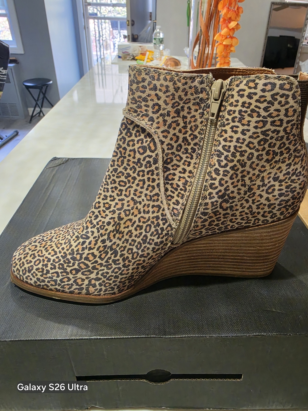 Lucky Brand Leopard Print Wedge Ankle Boot - Tan/Black
